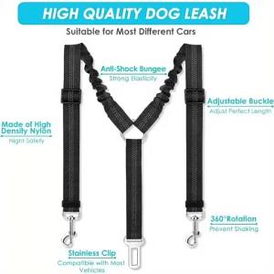 Adjustable Elastic Car Harness Seat Belt with Shock Double Dog Safety Seat Belt Reflective Dog Car Restraint for Pet Safety Belt