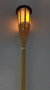 【Raya】 Vimite Led Bamboo Solar Garden Lights Outdoor Waterproof Automatic Sensor Solar Street Light Torch Flame Lawn Lamp Spotlight for Fence House Pathway Decoration Christmas Light