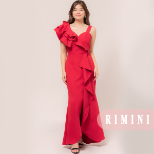 RIMINI - Dress Wanita Gaun Pesta Ruffle Slit Maxi Mermaid Bodycon XS-XL - Eugene Dress 550