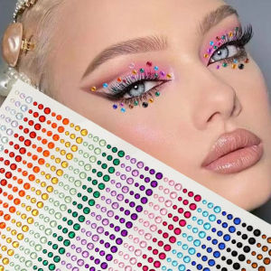 Colorful Sparkling 3D Jewelry Pearl Rhinestone Stickers Tattoo Stickers Eye and Face Gemstone Decor,party Ball Music Festival