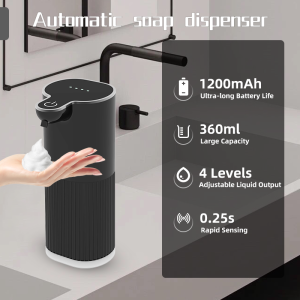 360ML Capacity Light Display 4-Levels Adjustable Foam/Liquid Control Intelligent Automatic Sense Soap Dispenser Hand Wash Bottle