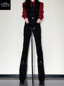 YOULIN | Black Slim Straight Summer Trousers For Tall Men Flared