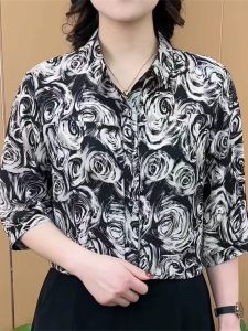 มีสไตล์ หลวม ฤดูร้อน เสื้อ ผู้หญิง ลายดอก ผ้าชีฟอง เสื้อท่อนบน ครึ่งแขน เรียบหรู ชุดทํางาน ลำลอง หลวม เสื้อเชิ้ตพอดีตัว