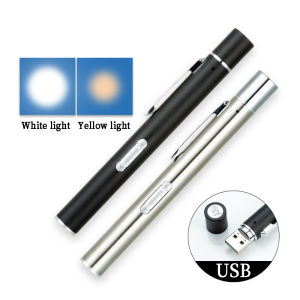 Flashlight White Light Yellow Light Medical Inspection Light Stainless Steel USB Rechargeable Mini Pen Light