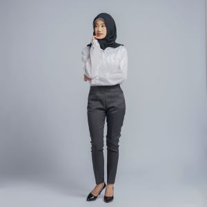 Celana wanita casual slimfit modern terbaru ban karet polyester premium stretch import syakira abu