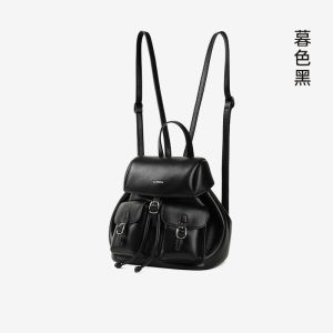 La Festin 2025 New Black Leisure Travel Backpack Large Capacity Student Commuter Bookbag Retro Artistic Style Soft Handle