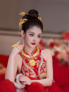 Gold Embroidered Double Happiness Tassel Flower Hairpin Practical Chinese Wedding Hair Accessories Simple Elegant Cheongsam Headwear