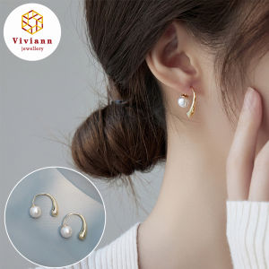 Viviann Original Design France Pearl Earrings For Women Korean Fashion Back Hanging Earring Girls Shiny Zircon Exquisite Jewelry Pearls Stud Earrings For Women Sterling silver jewelry Drop Earrings