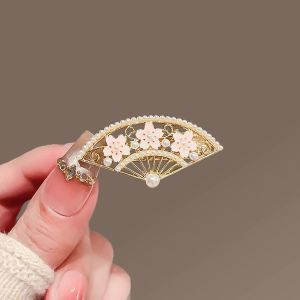 Tính Khí Ngọc Trai Sakura Fan kẹp tóc Cho Phụ Nữ siêu cổ tích tóc mái bên Clip Hàng Ngày Hợp Kim kẹp tóc thú mỏ vịt Phụ kiện tóc kẹp tóc