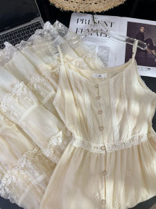 PAIBOLI | Large Size Autumn New Style Gentle Lace Trim Dress White Cotton Linen Vacation Style Strapless Dress Womens A-Line Skirt