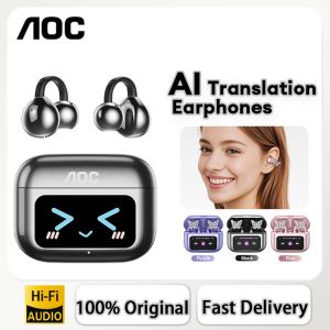 AI Translator Earbuds AOC ACD3521 OWS Bluetooth Earphones Wireless Real-Time Translation Headphone Long Life Smart Touch Display