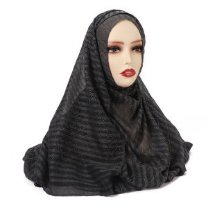 Jifang ผ้าคลุมไหล่ผ้าฝ้ายลายกริดสีทองผ้าพันหัวฮิญาบมุสลิมผ้าคลุมไหล่ SL282