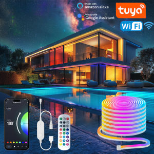 15M WiFi Neon LED Strip Tuya Smart Led Dimmable Waterproof Silicone 24V RGB Neon Sign Tape Work With Alexa Home Decor Lighting