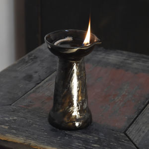 Handmade Ancient Style Ceramic Oil Lamp Candle Holder Thick Clay Long Burning Lamp Buddha Lamp Home Decorative Night Light