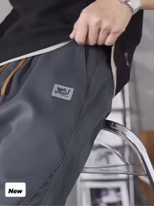 กางเกงขายาวผู้ชายผ้าคอตตอนทรงขาจั้มงานปักสวยๆกางเกงแฟชั่นสไตล์เกาหลีเอวยางยืดใส่สบาย