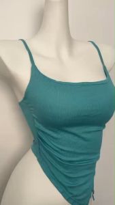 เสื้อ แขนกุด เชื้อกผูก จับจีบ สีพื้น สไตล์ลำลอง สำหรับผู้หญิง ไม้ร่วงแผ่นรองหน้า