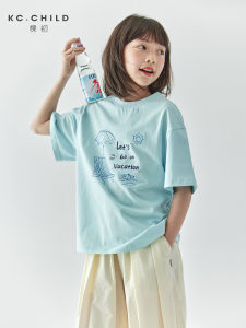 Summer New Loose Cotton Short Sleeve T-Shirt for Girls Childrens Clothing Fresh Style Print Island Wind Middle And Large Size