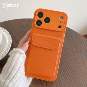 Luxury Lychee Texture Leather Card Holder Wallet Case For iPhone 17 16 15 14 13 Pro Max Camera Lens Protection Shockproof Cover