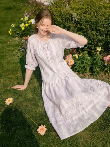 XIANGYING | French Gradient Ombre Dress Set Summer Lightweight Vacation Style