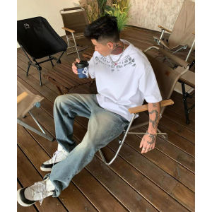 American Style Short Sleeve T-Shirt Mens Summer Heavyweight Pure Cotton Versatile Fashionable Trendy Half Sleeve Top