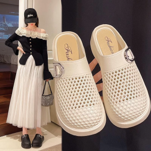 FJ Women Platform Clogs PVC Beach Breathable Slip-On Flat Lightweight Sandals 8808