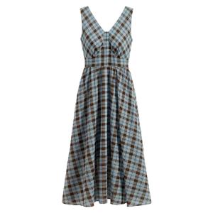 Sleeveless Slim Fit V-neck Plaid Dress