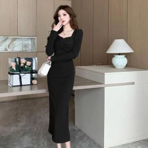 French Style Slimming Wrap Dress Womens Autumn Winter New Fashion Coat Inner Wear Beautiful Pear Shape Body Dress