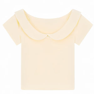 YUEZHONGWEI | เสื้อยืดแขนสั้นคอตุ๊กตาสีเหลืองสไตล์ฝรั่งเศสสำหรับผู้หญิงในช่วงฤดูร้อน เสื้อแขนสั้นทรงสลิมฟิตที่เข้ารูปและกระชับสัดส่วน