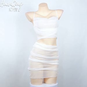 ชุดกระโปรงตาข่ายเซ็กซี่ 2 ชิ้น ชุดนอนเซ็กซี่ของผู้หญิง มีสองสี ขาว ดำ บางและเบา สวมใส่สบาย.