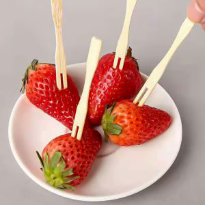 100 Pcs Bamboo Mini Fork Toothpick Fruit Fork Disposable KTV Bar Club Household Dim Bamboo Sum Fork Heart-Shaped Fork Biodegradable Tableware Dessert Tail Fork 9CM Bamboo Forks
