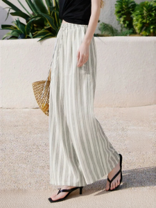 XIANGYING | Striped Casual Loose Straight Leg Trousers High Waist Slenderizing