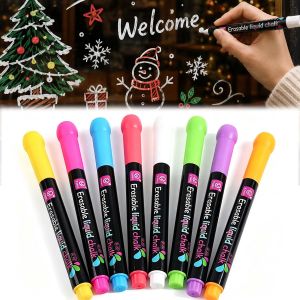 8-Color Set Dust Free Liquid Chalk Pen Erasable Multi-Color Art Marker Pen Highlighter for Blackboard Graffiti LED Board Writing
