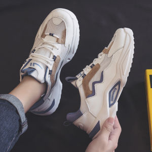 Summer 2024 Trendy Dad Sports Shoes Heightening Mens Shoes Versatile Board Shoes Net Shoes Breathable Laced Pure Color round Toe