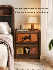 MR ART | Retro Style Wooden Nightstand With Drawer