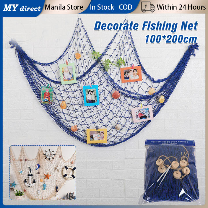 200x100CM Fishing Net Decoration Wall Nautical Decorative Supplies  Mediterranean Ocean Theme Sea Shell Starfish Fishing Net Decor For Theme  Hotel