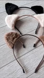 Bando Bandana Scrunchie Scrunchy Telinga Kucing Model Bulu halus Lembut Wanita Cewek Korea Korean Style Cosplay Cat Lucu Bondu Bulu Mouse Anak Dewasa