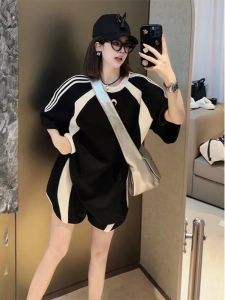 Bộ Đồ Thể Thao Tay Ngắn Thời Trang Mùa Hè 2025 Bộ Đồ Hai Mảnh Thường Ngày Cho Nữ Cỡ Nhỏ Quần Short Cổ Tròn Cotton