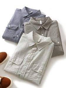 Loose Fit Short Sleeve Bubble Shirt Mens Summer New Style Quick Dry Casual Shirt Versatile Lightweight Japanese Retro Style