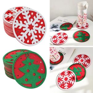 10cm Christmas Drinking Cup Coaster Mat Snowflake Xmas Tree Printed Tea Coffee Placemat Pad Christmas Decoration