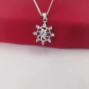 SilverWholesale #PH119 Sterling Silver 925 Cubic Zirconia Round Star Pendant Necklaces (Rantai Silver) Fine Silver Jewelry