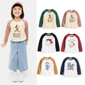 Pure Cotton Long Sleeve T-Shirt for Children Spring Autumn round Neck Cartoon Animation Shoulder Insertion Base Shirt Baby