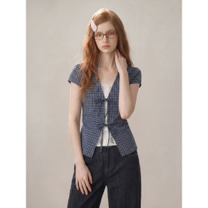 KBVVR | Pink Striped V-neck Illusion Two-piece Short Sleeve Summer Fitted Lace Panel Backless Blouse