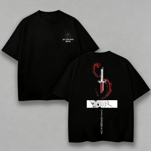 Bandai | Mens Demon Slayer Rengoku T-Shirt Set Your Heart Ablaze Graphic Black Cotton Tee Casual Anime Wear for Otaku Daily Campus Home