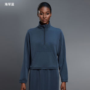 Winter Sport Hoodie Half Zipper Stand Collar Long Sleeve Womens Loose Fitness Running Clothing Versatile Yoga Top Polyester Modal Cotton Spandex
