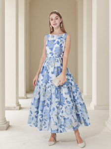 Đầm Dạ Hội Sang Trọng Mùa Xuân Hè Chất Liệu Jacquard Thêu Chỉ Vàng 3D Dày Dặn Không Tay Eo Thon Chân Váy Dài Ngang Bắp Chân Cổ Tròn Phong Cách Boho Dành Cho Nữ