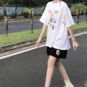 High Waist Cotton Sports Shorts Womens Loose Wide Leg Casual Summer plus Size Pear Shape Slimming Five-Quarter Pants