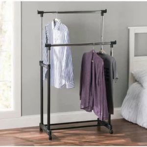 MIMIYU Stainless Steel Double Pole Cloth Rack Stand Shape: Rectangular