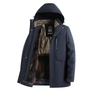 Mens Thickened Fleece Lined Removable Inner Vest Cotton Jacket for Middle-Aged And Elderly Winter Outerwear Fashion Urban Business Casual