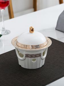 Hotel Seat Ceramic Cubilose Bowl Liaoning Sea Cucumber Dessert Bowl Solid Candle Connecting Dish with Lid Maintaining Furnace Heating Furnace