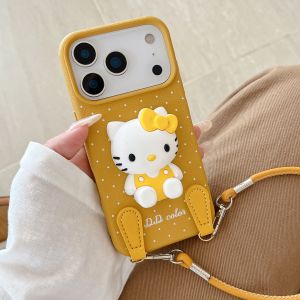 Sanrio | Autumn Edition With Lanyard Wine Red 3D Hello Kitty Phone Case For iPhone 17 16 15 Plus 12 13 14 Pro Max Hand Strap Girl Cover